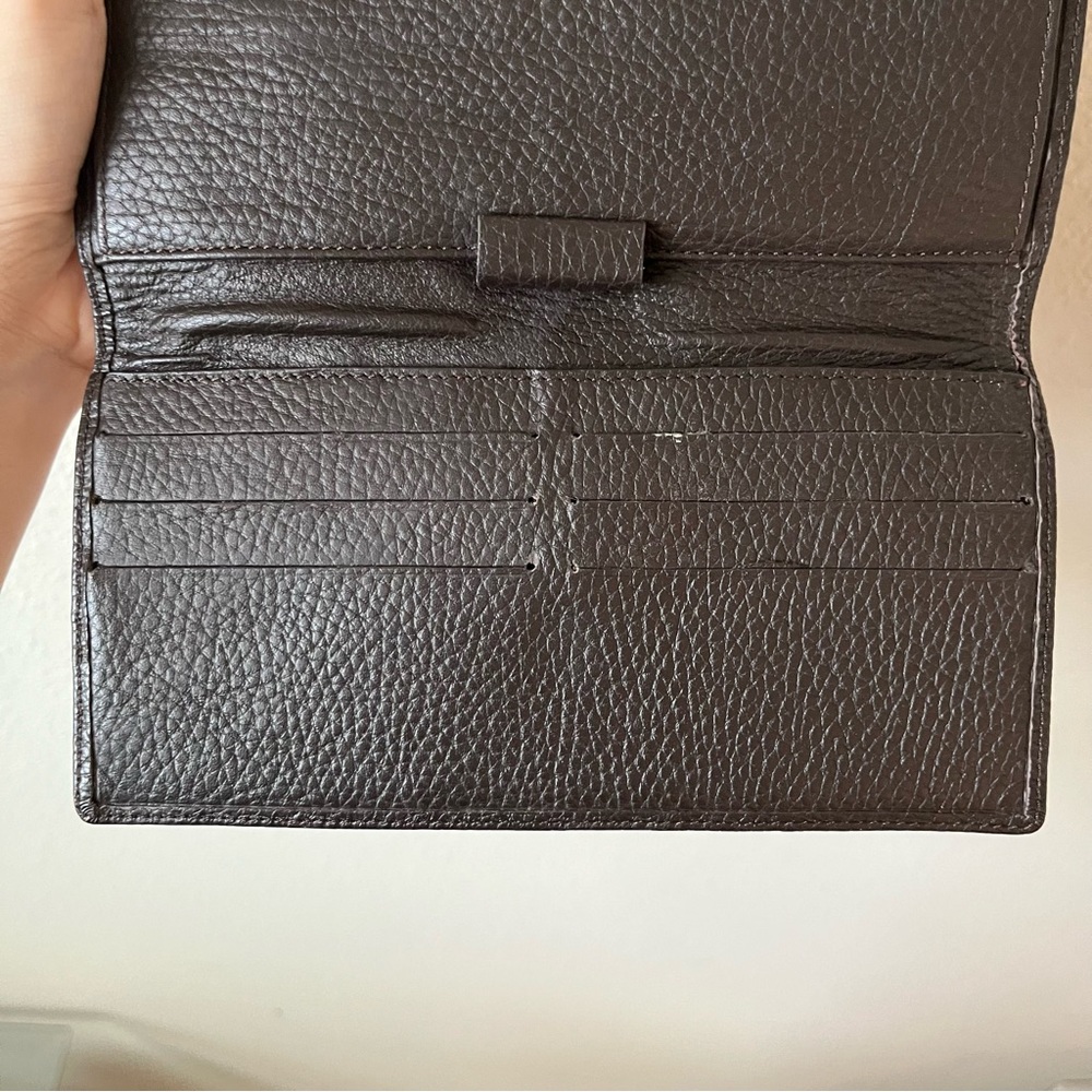 VINTAGE CHANEL Dark Brown Genuine Leather Clutch Wallet with Gold Logo - Picture 8 of 12